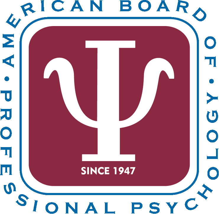 This is a square image & around it, there is the text " American Board of Professional Psychology". Inside the square image, there is the maroon background with the logo in the center and below that the text " SINCE 1947"