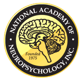 This is a square image with white background. There is a circle with a thick yellow border. Inside the yellow circle there is the text " NATIONAL ACADEMY OF " around the top curve, while on the bottom curve, there is the text " NEUROPSYCHOLOGY, INC". In the center, there is Outlined image of a human brain and the text " Founded 1975".